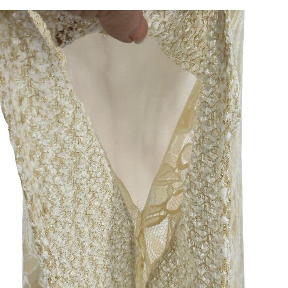 Alter’d State Floral Lace Sheer Gold Speck Cream Poncho Style Top Size Small - Picture 6 of 16